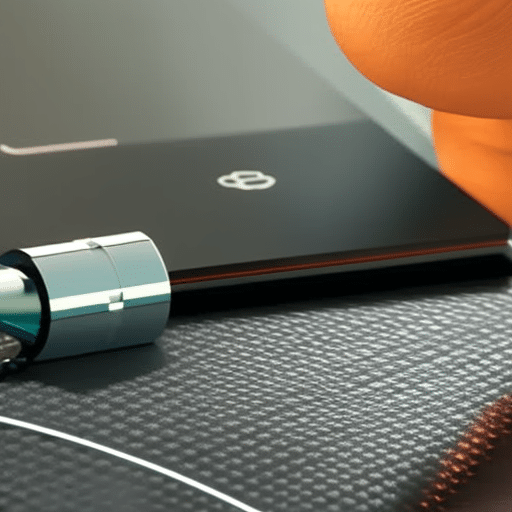 Ated image of a hand plugging a USB cable into a Ledger Nano S device, with the animation highlighting the transfer of criptomonedas