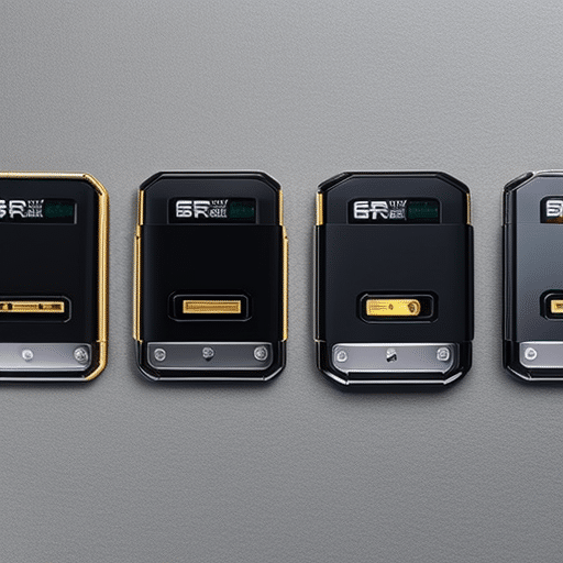 -up of four hardware wallets side-by-side, each showing their unique design features and security measures