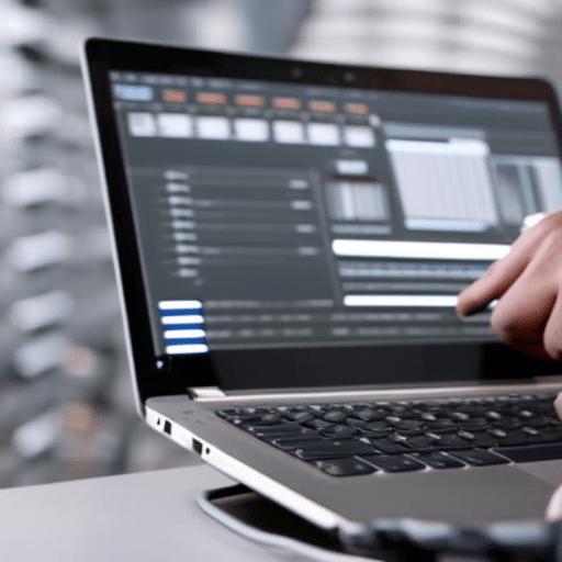 -up of a person's hands holding a laptop as they adjust settings and connect cables in a precise and organized manner