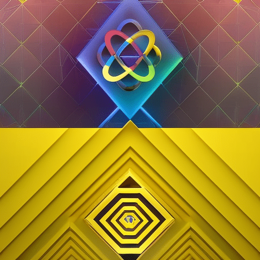 T art with a bright yellow background depicting a colorful 3D geometric prism with a figure eight shape in the center, symbolizing long-term cryptocurrency investment