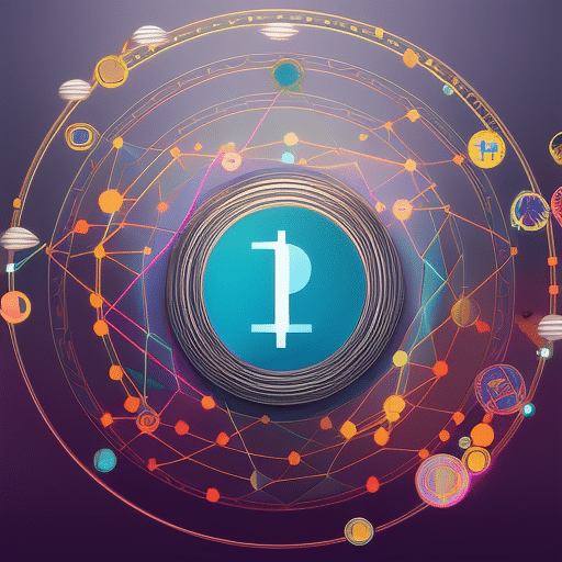Ful illustration of a hand holding a glowing sphere with abstract shapes of different cryptocurrencies emerging from it
