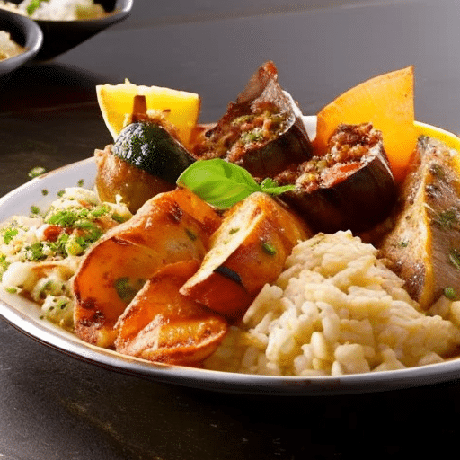 An overflowing plate of traditional Spanish tapas, featuring a variety of ingredients and flavors