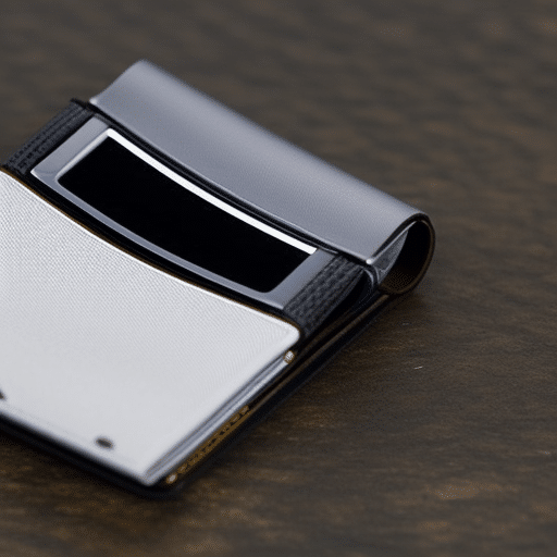 -up of a person's fingers holding a Ledger Nano S wallet, with the screen and buttons illuminated