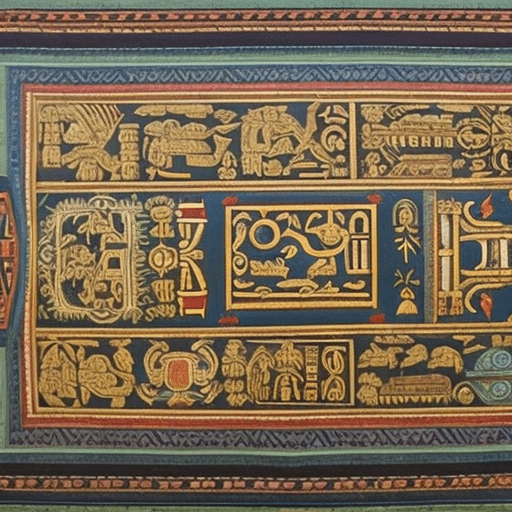 Ful and detailed visual of a large, ancient, stone-carved Mayan glyph depicting the Historia De Las Icos