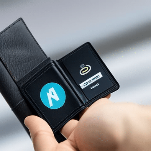 -up of a hand holding a black Ledger Nano S cryptocurrency wallet with a ripple logo on the back