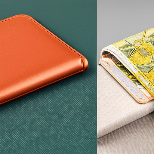 -up of two cryptocurrency wallets side-by-side, with vibrant colors and patterns to represent the differences between them