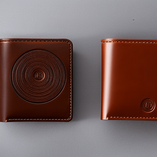 By-side comparison of two wallets, one in the shape of a square and the other in the shape of a circle, both with intricate designs on their exterior