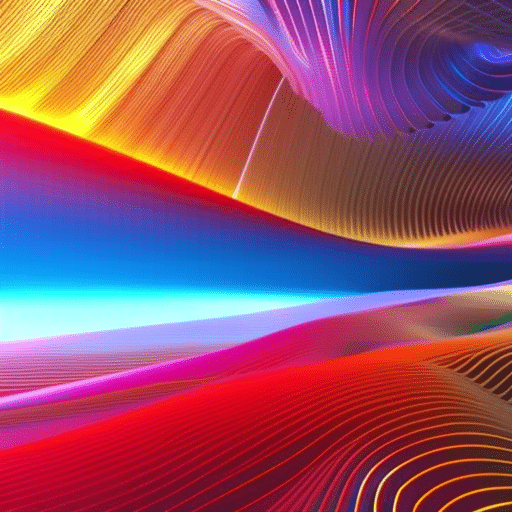 Ndering of a colorful, digital landscape with abstract shapes and curves connected by glowing nanosecond pathways