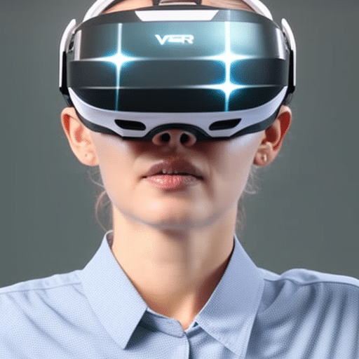 N wearing a VR headset overlaid with a complex network of nanoseconds, rendered in a hyper-realistic holographic display