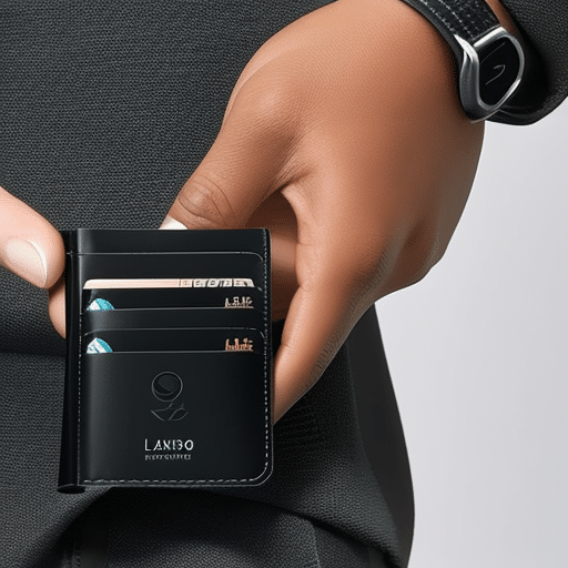 -up of a person's hands peeling back layers of packaging, revealing the sleek black Ledger Nano S cryptocurrency wallet