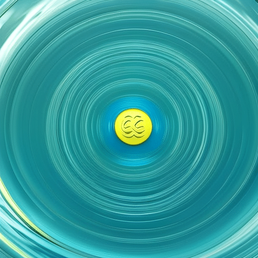 L of a blue ripple wave crashing against a bright yellow XRP coin, with the two elements intersecting and blending together