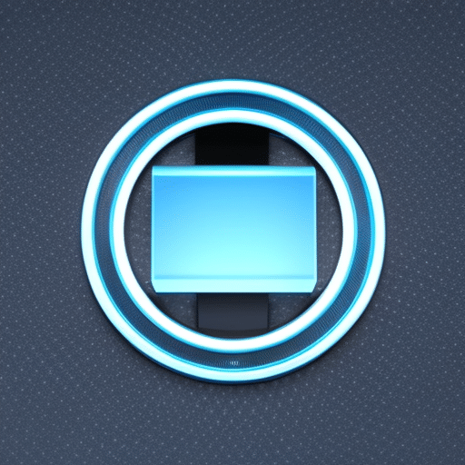 -up of the Ledger Nano S mobile application security icon, glowing with a bright blue hue, set against a contrasting black background