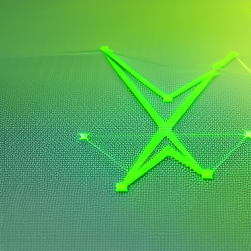 -up of a colorful, abstract representation of a cryptocurrency graph, with XRP represented by a bright green spike
